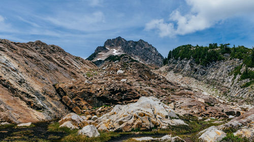 Scenic view of rocky mountains against sky