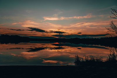  sunrise on the lake with beautiful reflection. colorful sky.