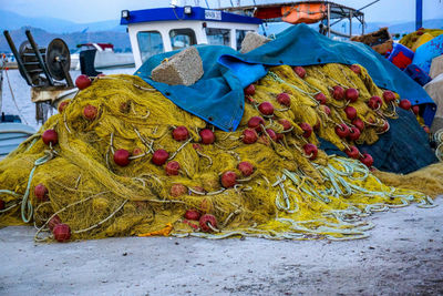 Yellow fishing net on the shore