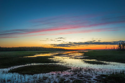 Scenic view of field against sky at sunset