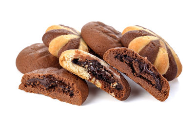 Close-up of cookies against white background