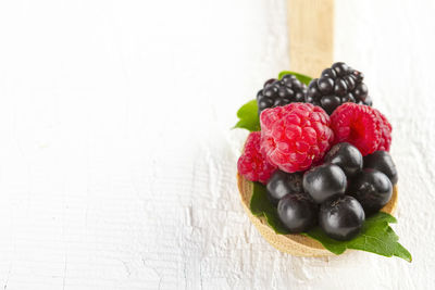 Close-up of strawberries on table