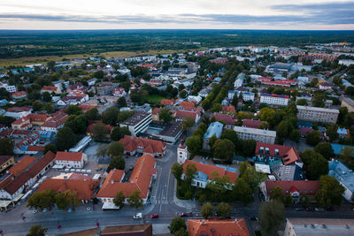 An aerial view of kuressaare city in saaremaa island during late august evening.