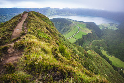 High angle view of landscape against sky