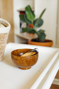 Close-up of bread in basket on table