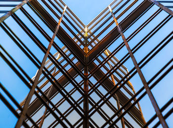 Low angle view of glass building against sky