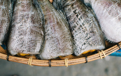 High angle view of fish in basket