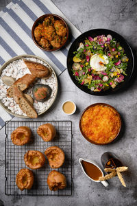 High angle view of breakfast on table