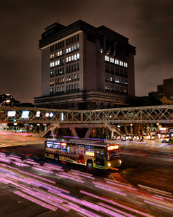 Light trails on road at night