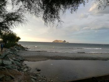 Scenic view of sea against sky at sunset