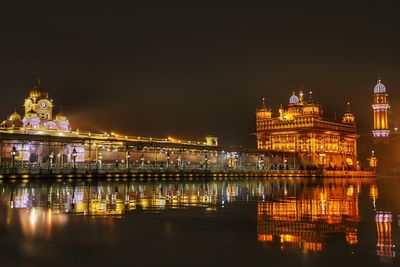 Illuminated buildings in city at night