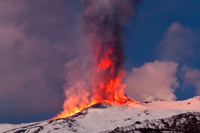 Panoramic view of volcanic mountain during winter