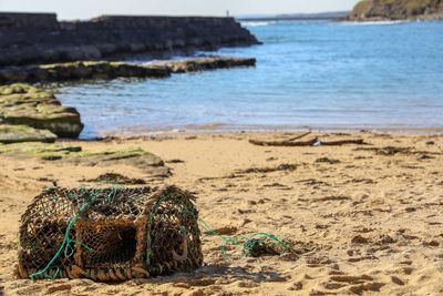 View of fishing net on beach