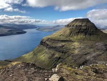 Scenic view of landscape and mountains against sky