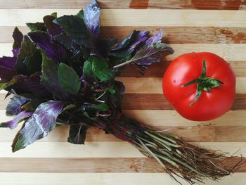 High angle view of vegetables on table