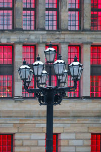 Street light against building