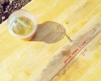 High angle view of wood on table