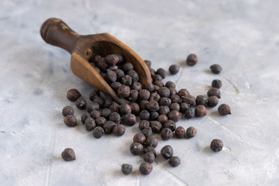 High angle view of coffee beans on table