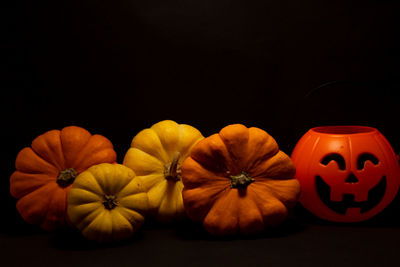 Close-up of pumpkins against black background