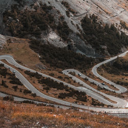 High angle view of winding road on mountain