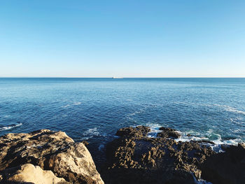 Scenic view of sea against clear sky