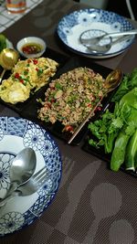 High angle view of food in plate on table