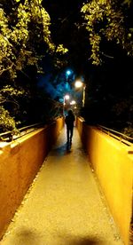 Rear view of woman walking on road