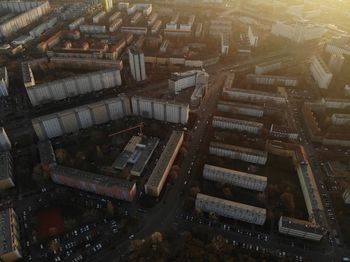 High angle aerial view of illuminated buildings in berlin city