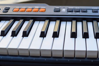 Close-up of piano keys. piano black and white keys and piano keyboard musical instrument placed