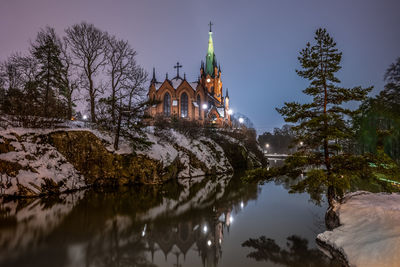 Trollhättan's church in the evening in winter