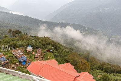 High angle view of buildings and mountains