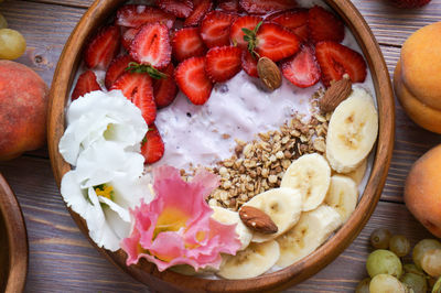 Close-up of fruits in bowl on table
