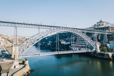 Arch bridge over river in city