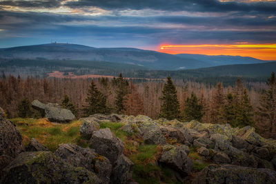 Scenic view of landscape against sky during sunset