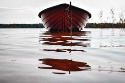 Close-up of boat floating on lake