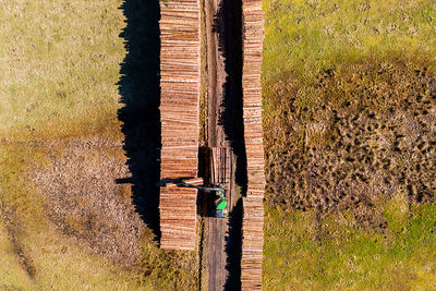 High angle view of trees on field