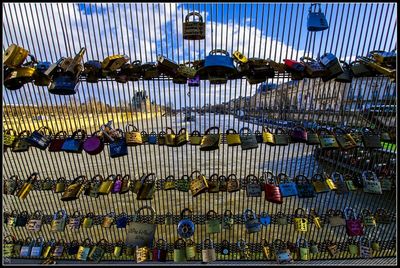 Row of multi colored objects on ground