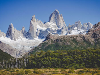 Scenic view of mountains against clear sky