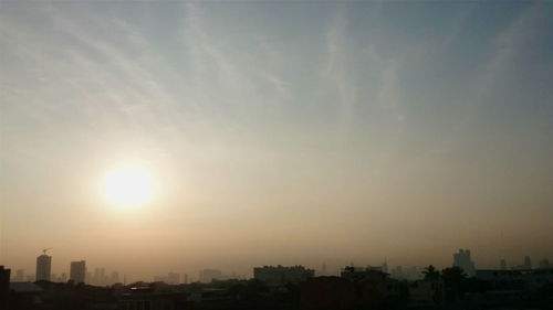 City skyline at sunset