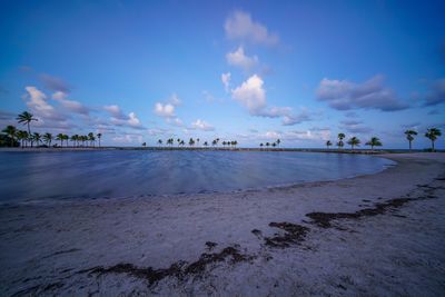 Panoramic view of sea against blue sky