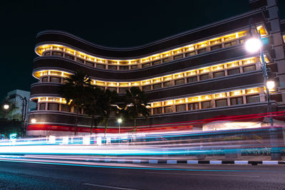 Light trails on city street at night