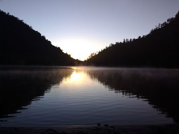 Scenic view of lake against sky during sunset