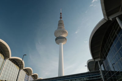 Hamburg television tower with convention center at sunrise