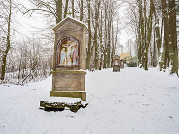 Built structure on snow covered landscape