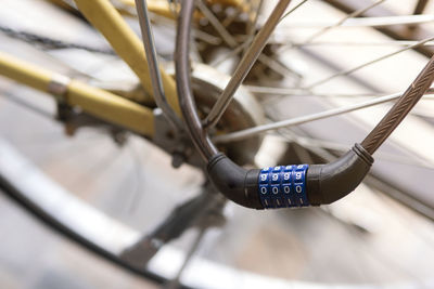 Close-up of bicycle on metal