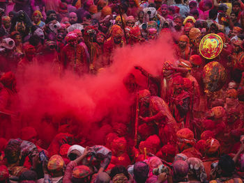 High angle view of crowd enjoying holi festival