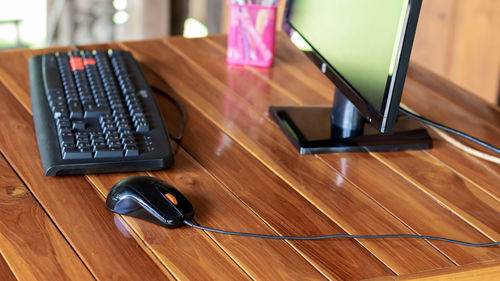 High angle view of laptop on table