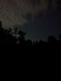 Low angle view of silhouette trees against sky at night