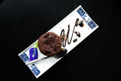 High angle view of cupcakes on table