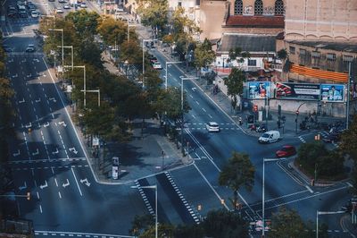 High angle view of traffic on road in city